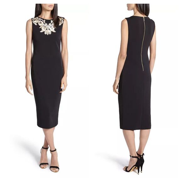 Ted Baker Tammara Black Embroidered Collar Party Cocktail Sheath Dress 3 (8) - Picture 1 of 11